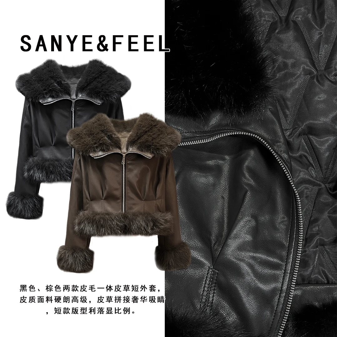 sanye&feel/妍三也【回忆西海岸】冬季毛领时尚休闲皮衣543112YX