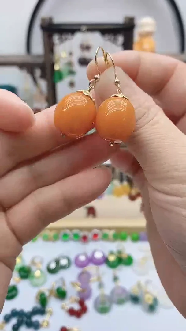 蜜蜡14K金镶嵌耳饰82蜜蜡