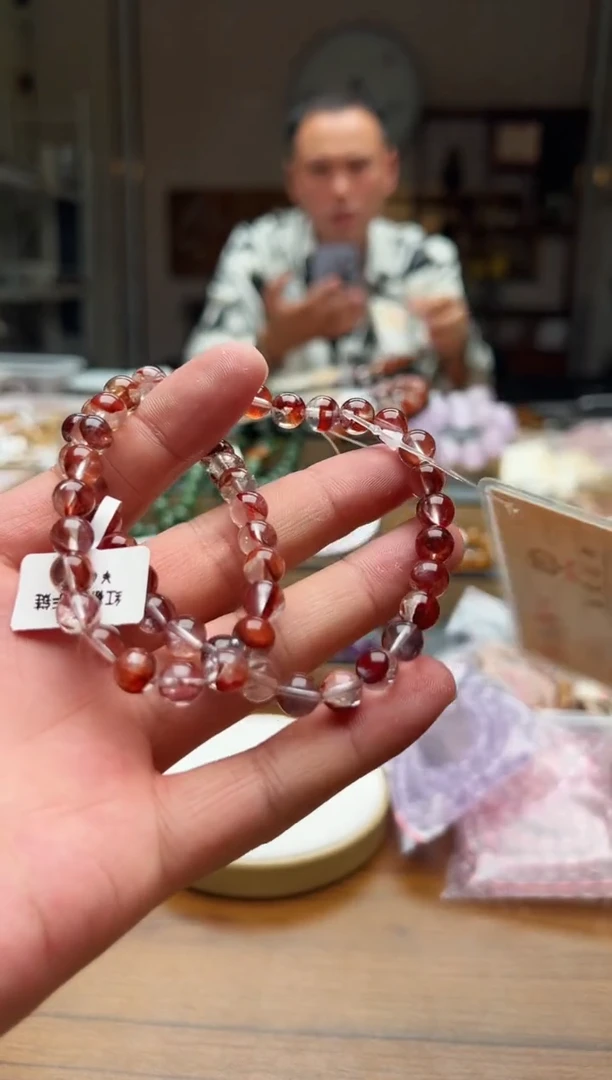 水晶手链未镶嵌红胶花多圈 卡8