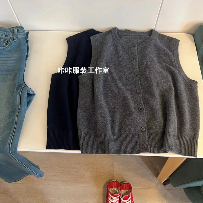 REKAYYAT“桃酥”100%绵羊毛韩系简约时尚百搭通勤圆领针织马甲背心