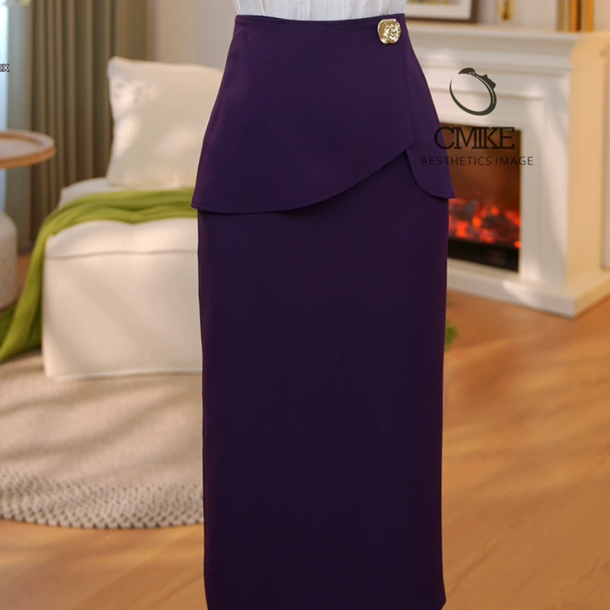 【蜜客原创】时尚气质高腰修身显瘦紫色半裙2502B000338