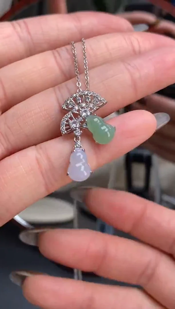 颈饰银S925镶嵌翡翠净货16787