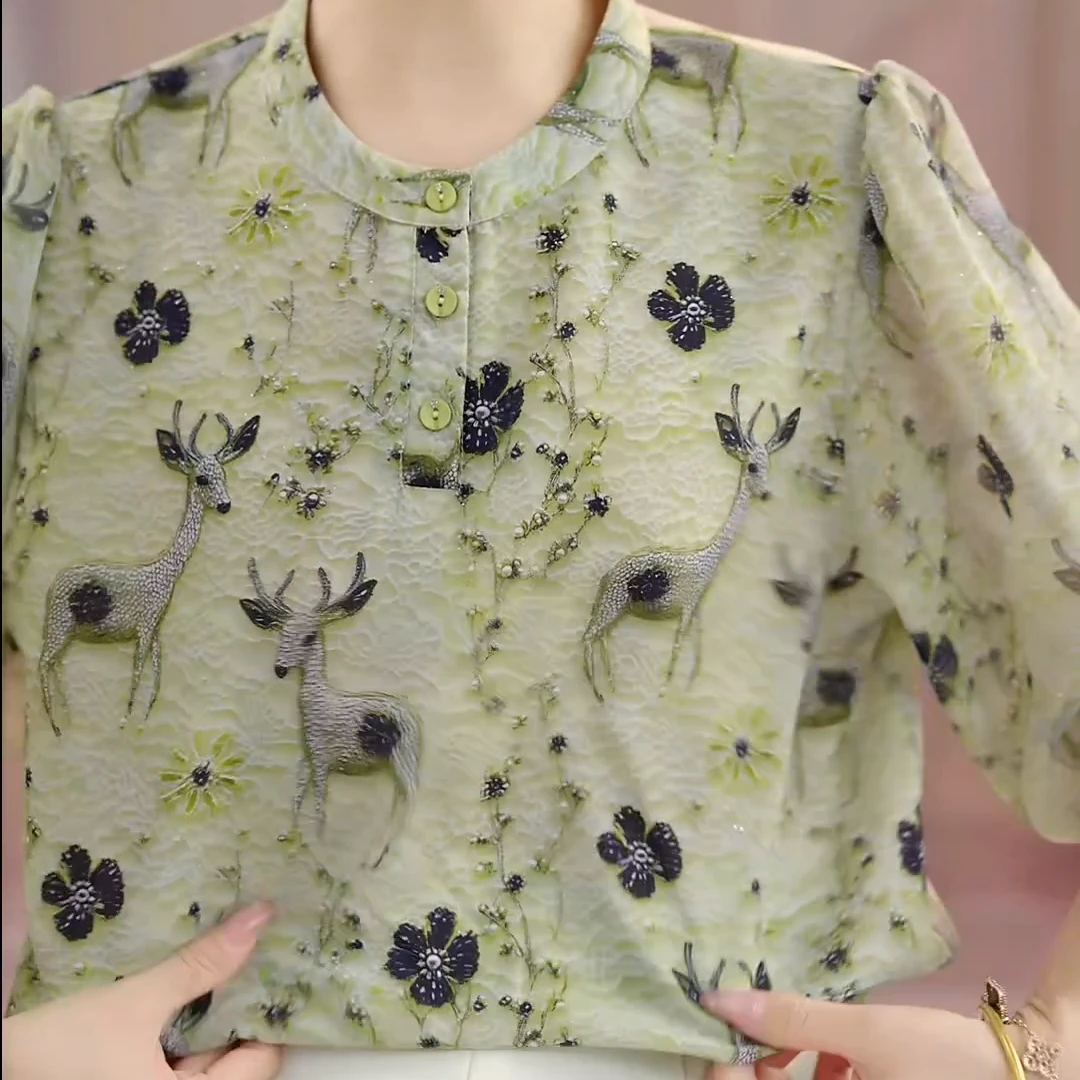 夏季新款气质优雅时尚碎花衬衫