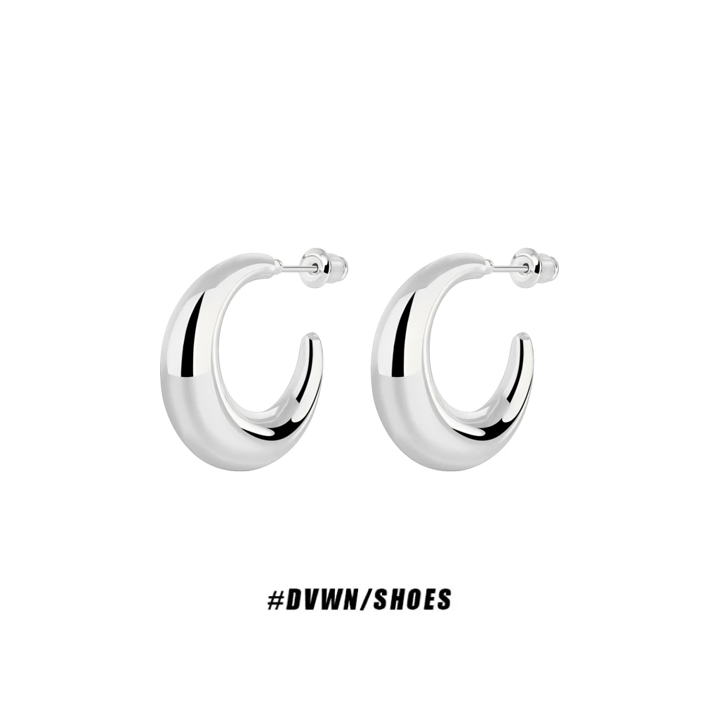 铜合金合成锆石耳饰 【妹妹设计STUDIO】C形光面月牙耳钉