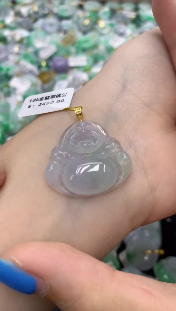 翡翠18K金镶嵌颈饰天然缅甸翡翠A货