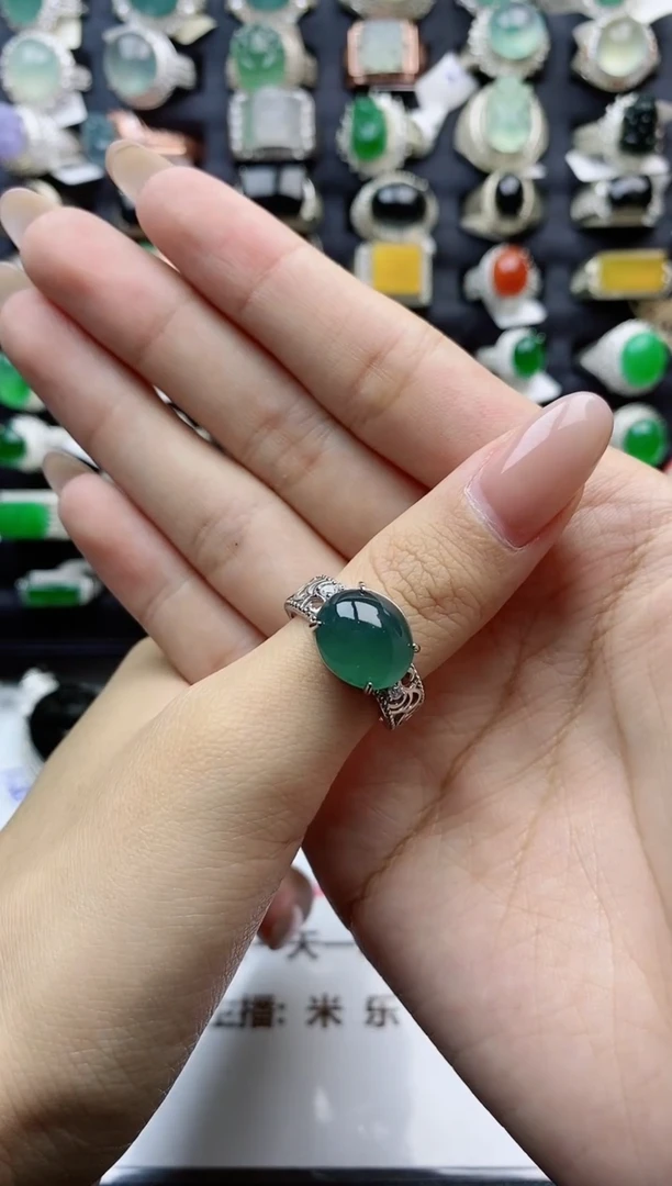 【闪购商品】翡翠戒指银S925镶嵌天然翡翠开口男戒
