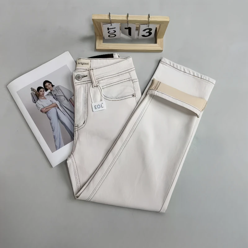EOL2025秋季新款高腰窄版弹力直筒休闲百搭显瘦时尚烟管裤9099