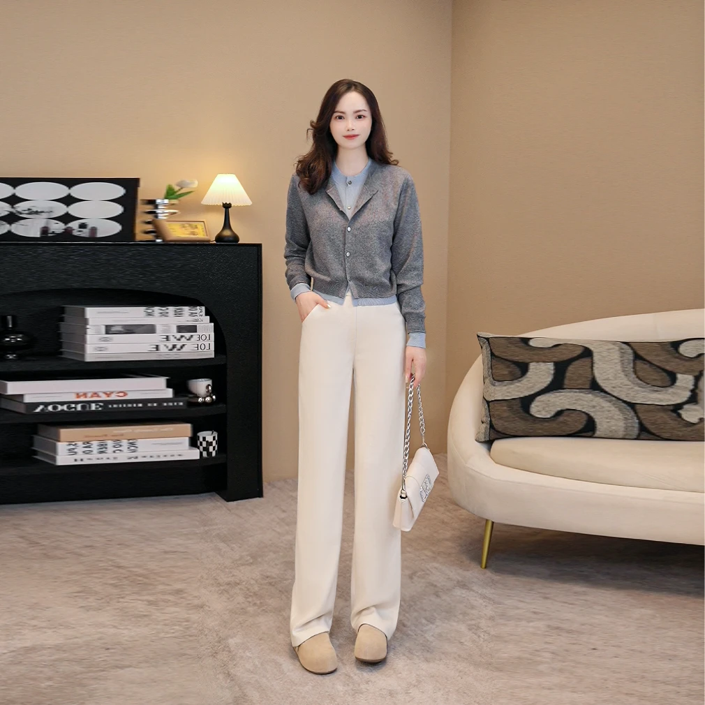 绵羊毛醋酸秋冬保暖窄版小阔腿裤女装直播显瘦洋气百搭裤子