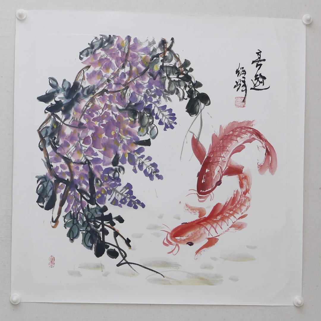 精品斗方国画手绘宣纸花鸟画
