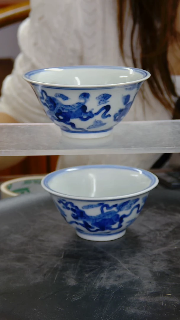 碗青花狮戏纹碗#459#瓷器