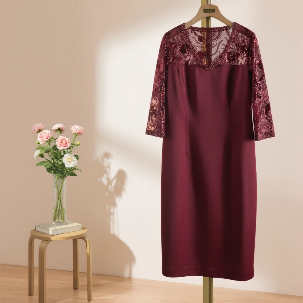 RENIYA原创设计师品牌2025显瘦长款中式蕾丝绣花连衣裙