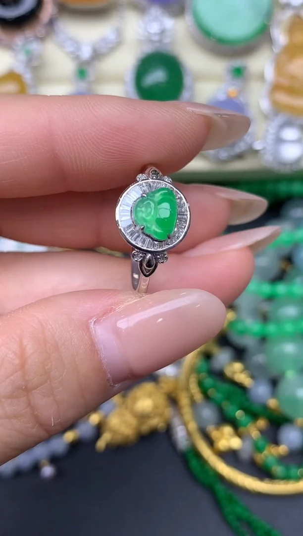 翡翠戒指18K金镶嵌246-雪姐翡翠天天见