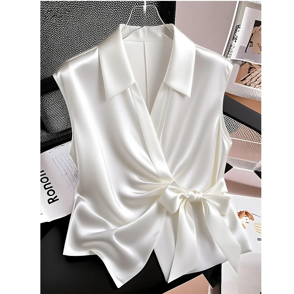 韩系高级感V领无袖衬衫女夏季新款修身显瘦气质设计感小众上衣潮