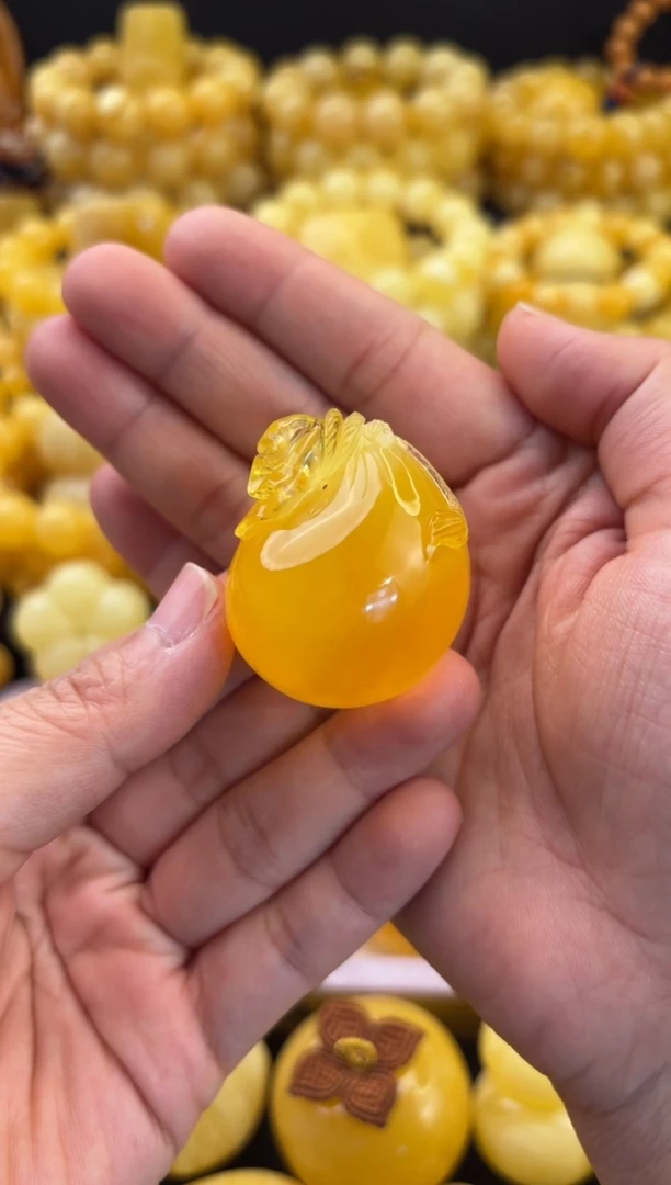 蜜蜡颈饰未镶嵌焦皮料橘黄蜜糖立体钱袋