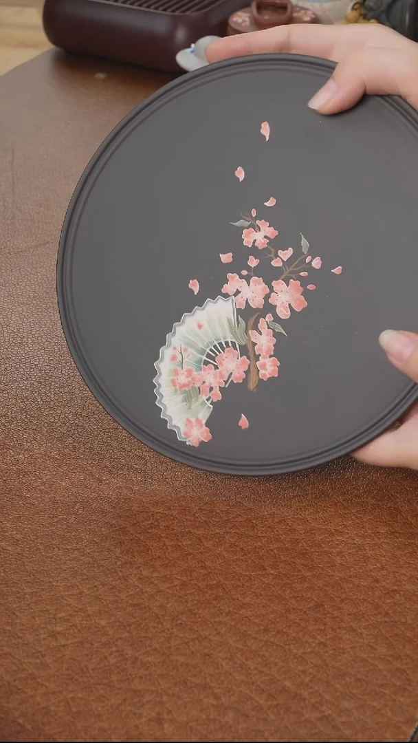 紫砂茶壶桃花扇壶承