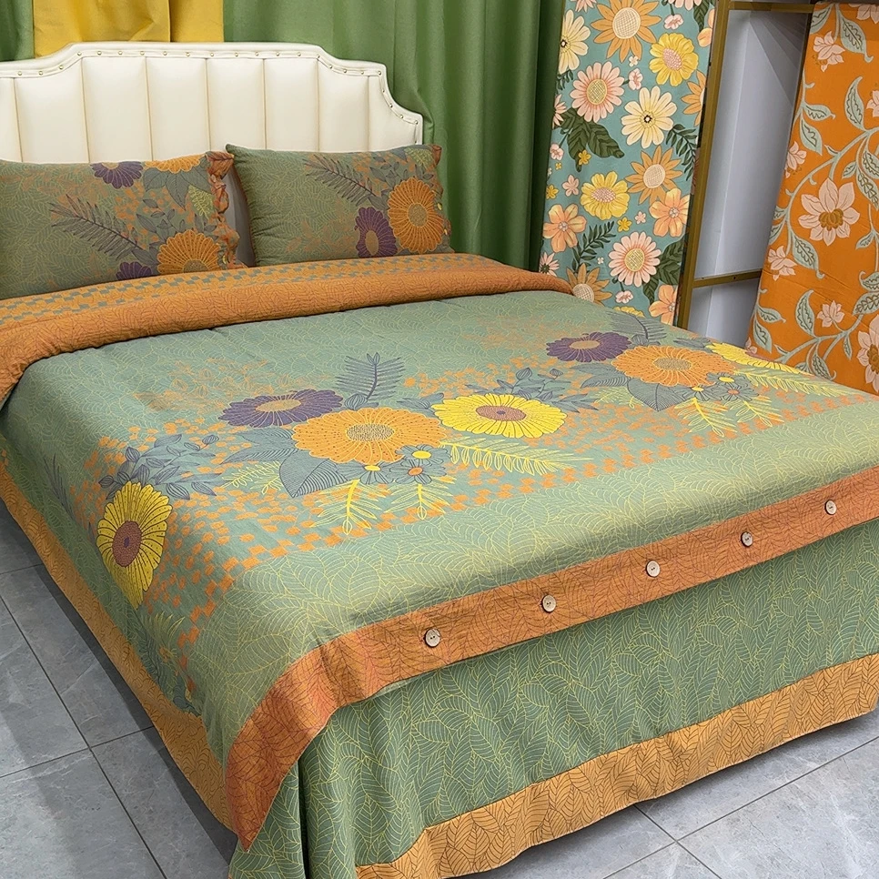 高端亲肤棉双层纱四件套--秋日暖阳（纽扣）