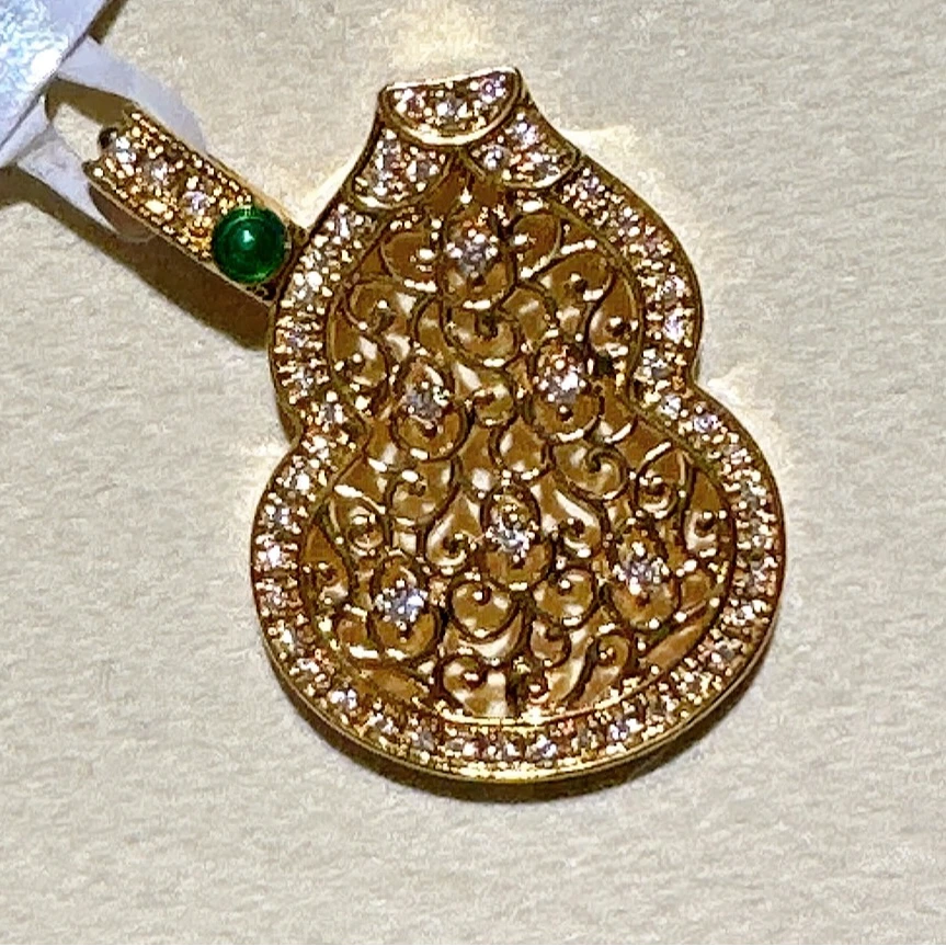足金999新中式葫芦镶嵌莫桑钻吊坠精致时尚