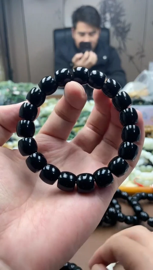 未镶嵌手串和田玉纯天然新疆塔县黑青12直切