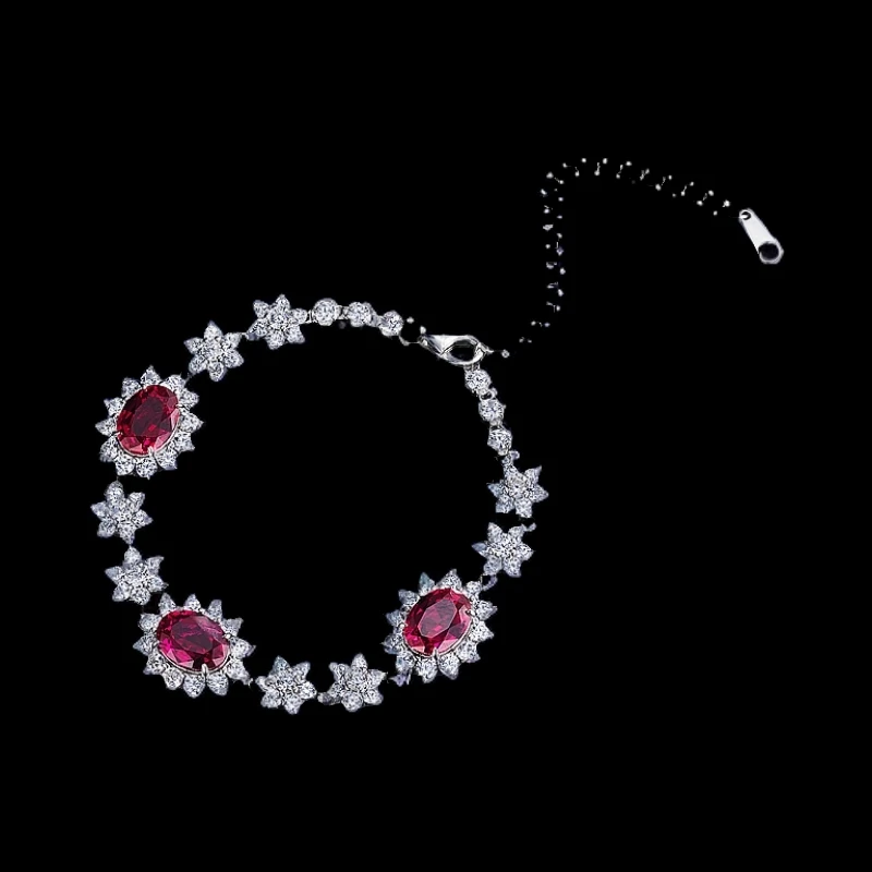 925银手链 时尚精美培育红宝银手链202313