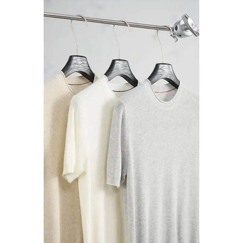 夏季新款简约老钱风休闲舒适透气针织衫短袖圆领T恤男士polo衫