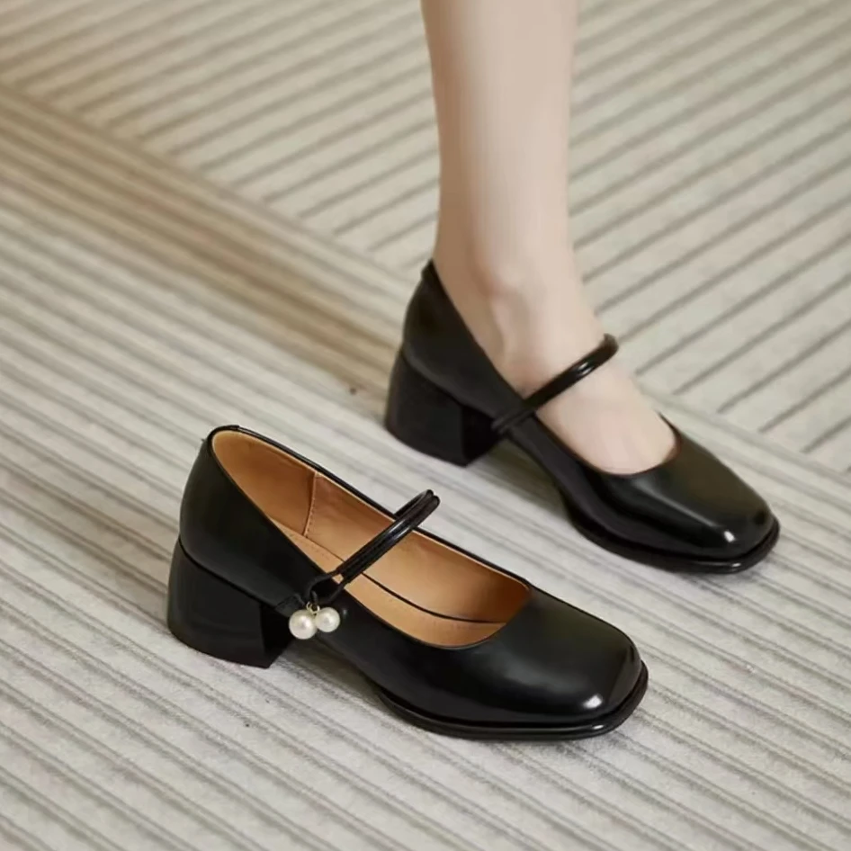 63112 新款百搭气质方头平底浅口软底玛丽珍单鞋