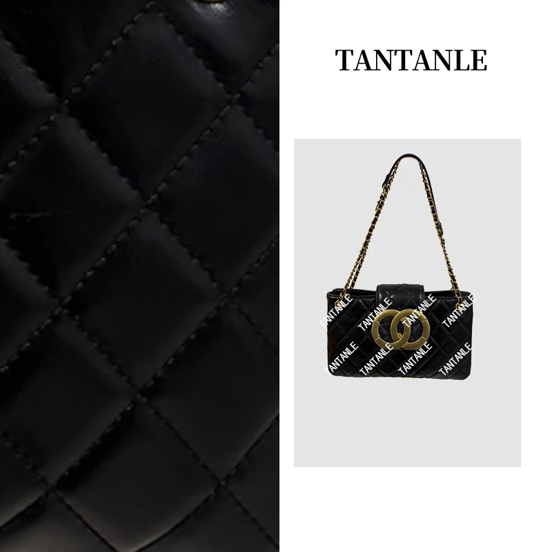 时尚百搭真皮女士单肩包小香风黑色流浪包24c复古大logoQY051黑色