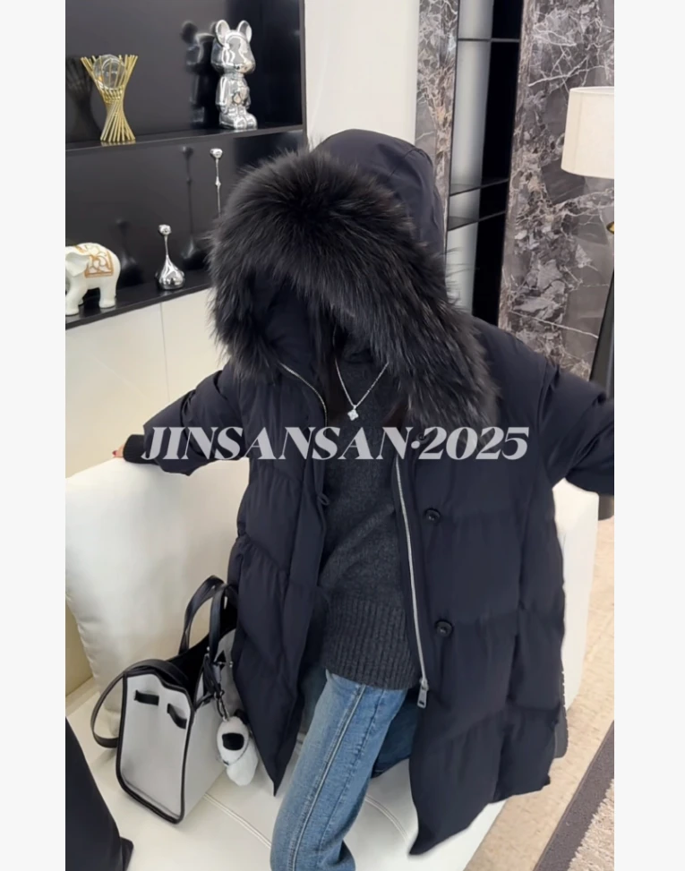金三三【墨羽云裹】2025冬季新款百搭时尚中长款羽绒服外套H6378
