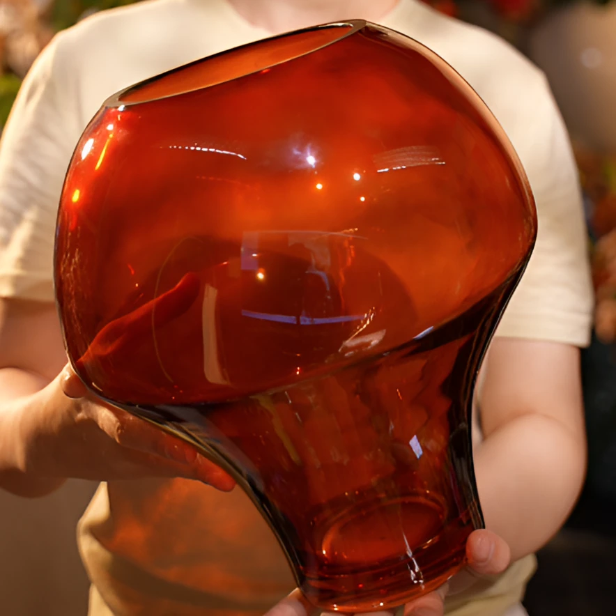 纳福花瓶 焦糖色玻璃花瓶 咖色玻璃花瓶 大号大肚花瓶花器