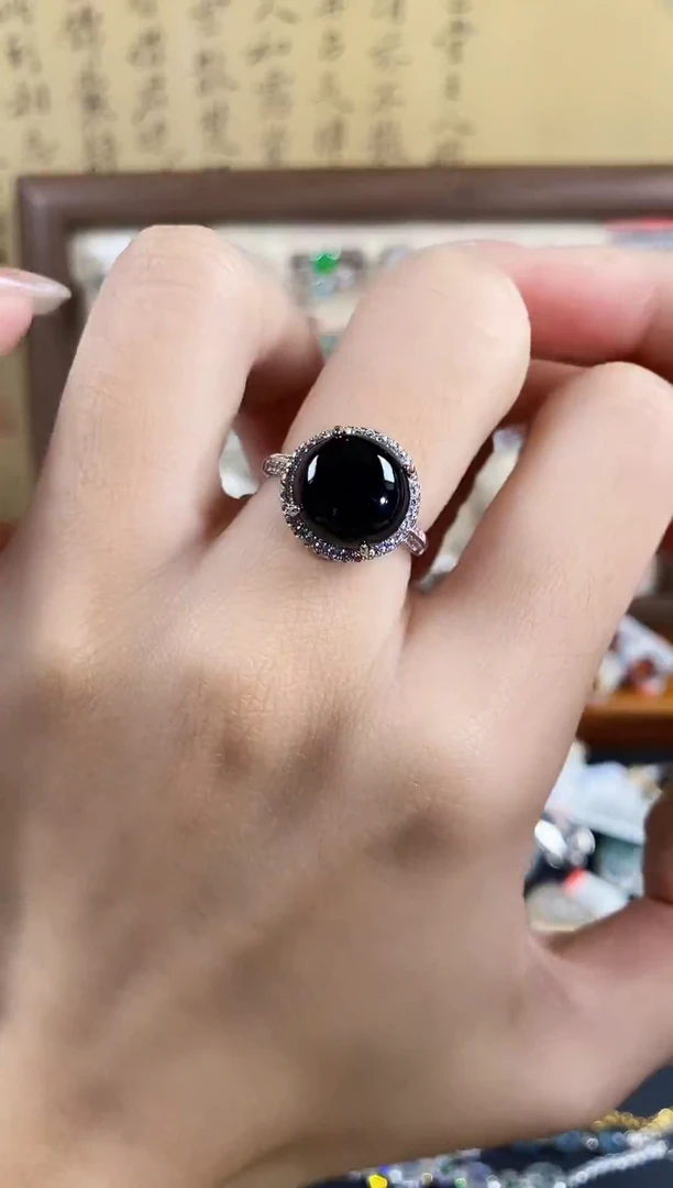 银S925镶嵌戒指翡翠天然A货翡翠118