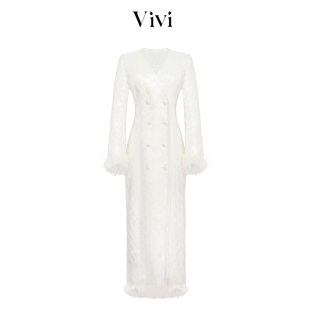 轻奢重工时尚百搭秋冬V领亮片长大衣98-TOML25052052