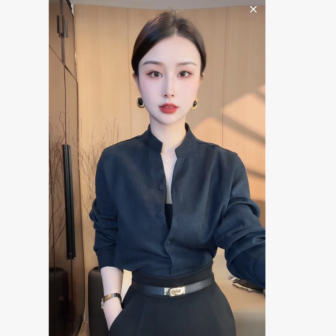 刘欣服饰 秋冬装高龄显瘦加厚秋冬款细纹磨毛衬衣上衣5247