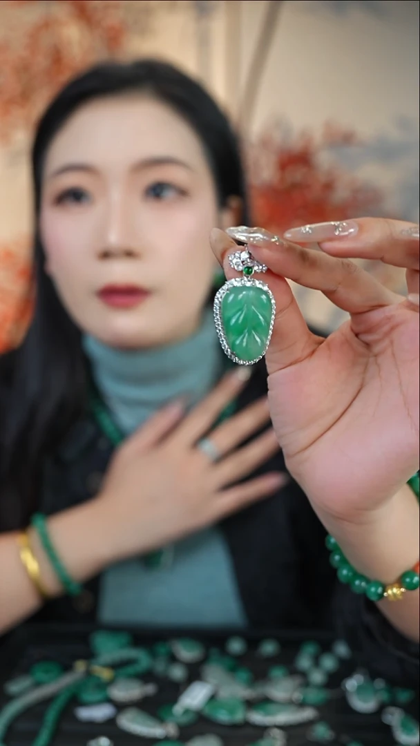 吊坠(不含链)合金石英质玉（非洲翠）叶子