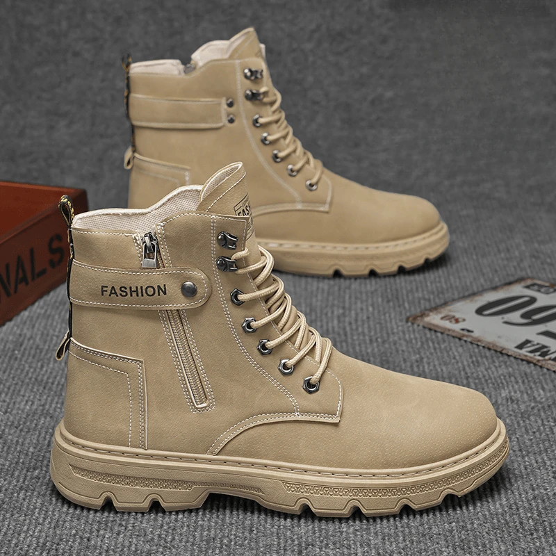 男鞋2024新款马丁靴英伦风高帮时尚潮鞋复古侧拉链工装靴潮流百搭