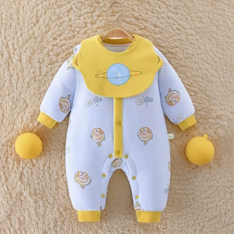 120/280克秋冬棉服纯棉磨毛婴儿爬服婴儿加厚宝宝长袖保暖新生儿