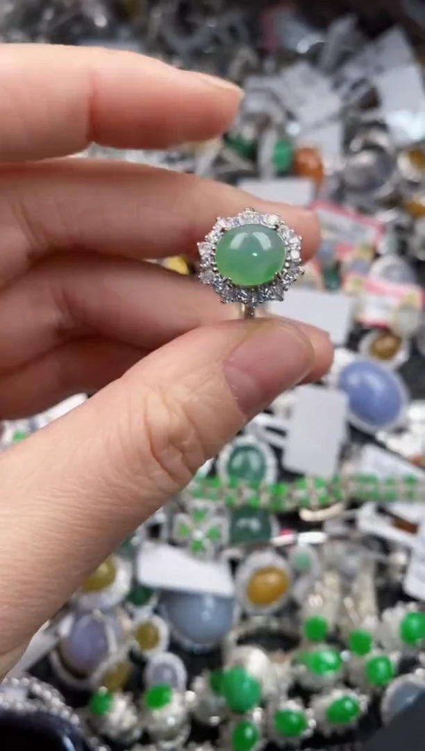 银S925镶嵌戒指翡翠10                    6