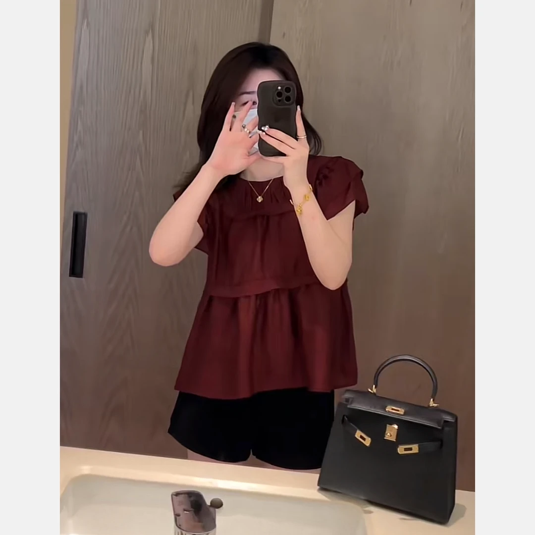 夏季时尚一整套女装2025新款木耳边显白短袖衬衫牛仔短裤两件套潮