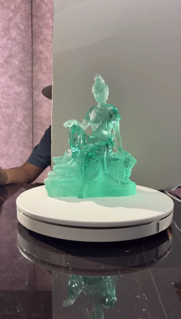 摆件璨石美学天青色水月观音琉璃摆件