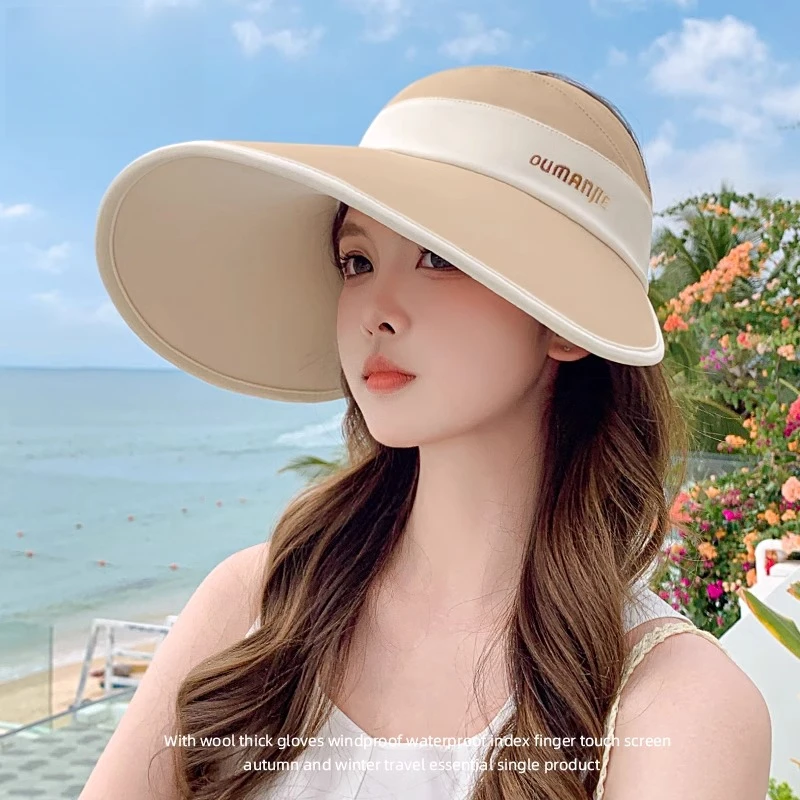 空顶防晒帽女夏季防紫外线遮阳帽大帽檐骑车吹不翻户外冰丝太阳帽
