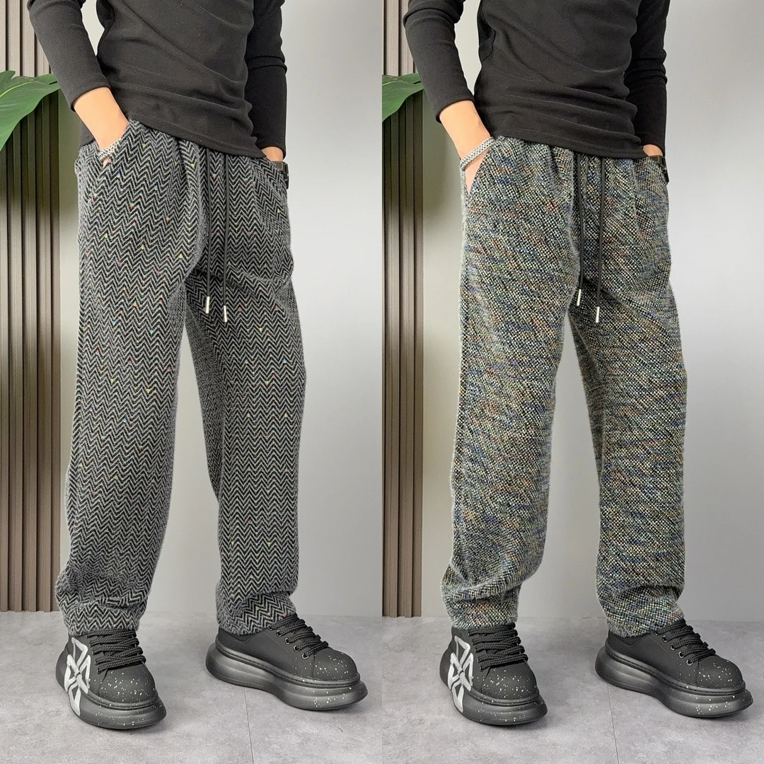 秋冬新款男加厚休闲裤宽松百搭高级感直筒裤美式条纹痞帅青年长裤