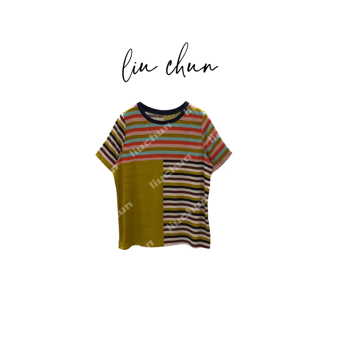 《CHUN》彩条拼接色桑蚕丝T恤