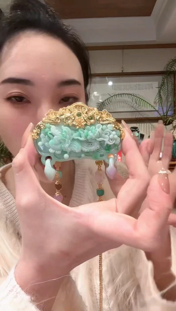 【闪购商品】翡翠颈饰银S925镀金镶嵌国风