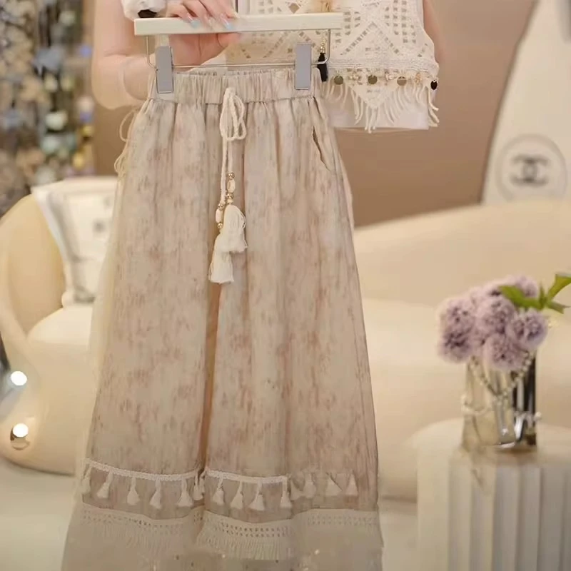 女童扎染阔腿裤2025夏款流苏波西米亚风薄款防蚊裤裙裤洋气休闲裤