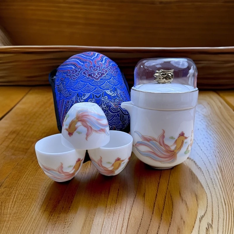 225羊脂玉白瓷快客功夫茶具套装高档轻奢套装旅行茶具手绘户外