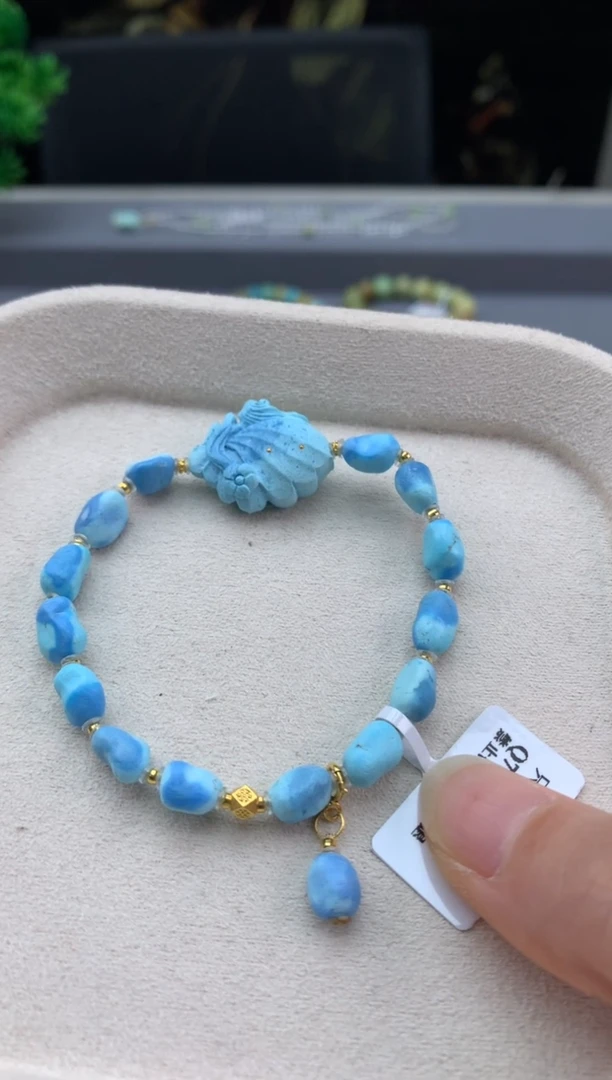 18K金镶嵌绿松石手串W227