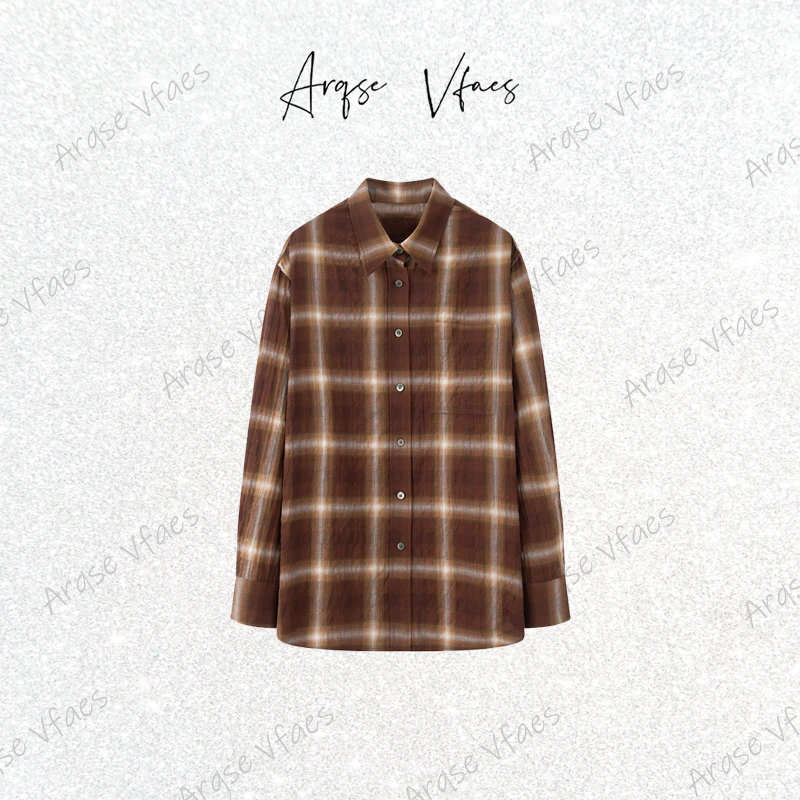 [ARQSEVFAES正品]—2025早秋新款时尚翻领格纹长袖衬衫女AR503017