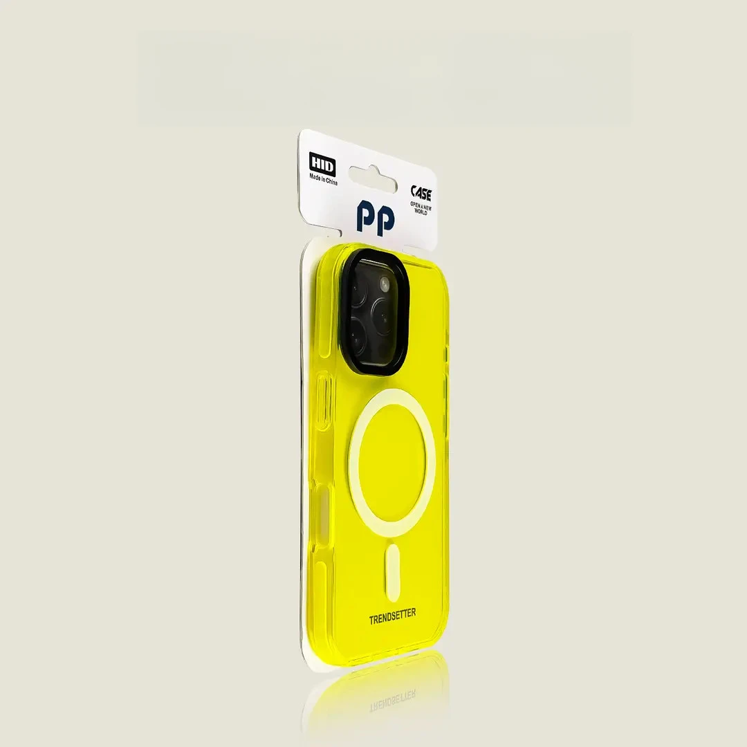 适用苹果16手机壳荧光黄平纹磁吸iphone16promax新款简约大孔17