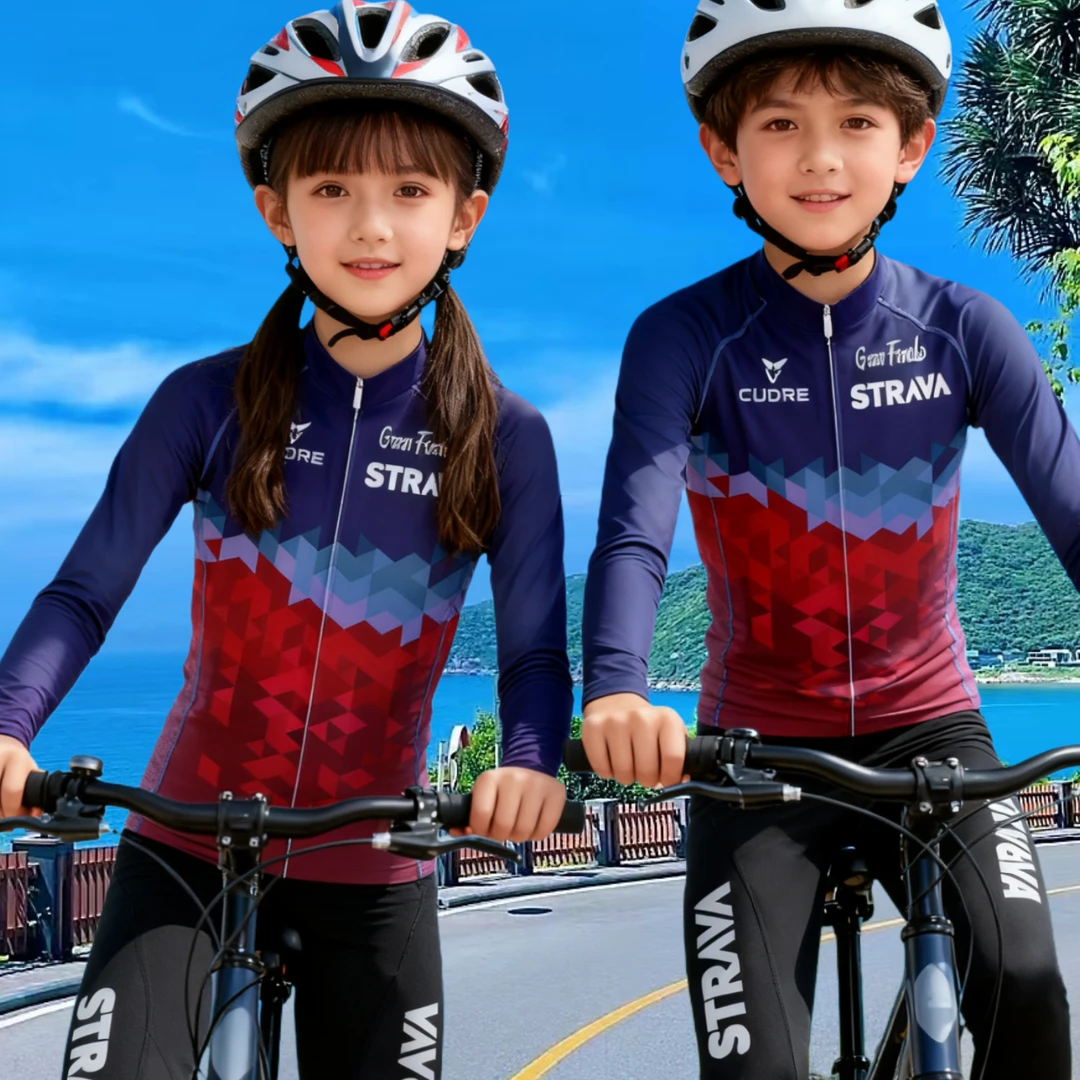 秋冬儿童加绒骑行服男女平衡车抓绒套装亲子自行车单车表演轮滑服