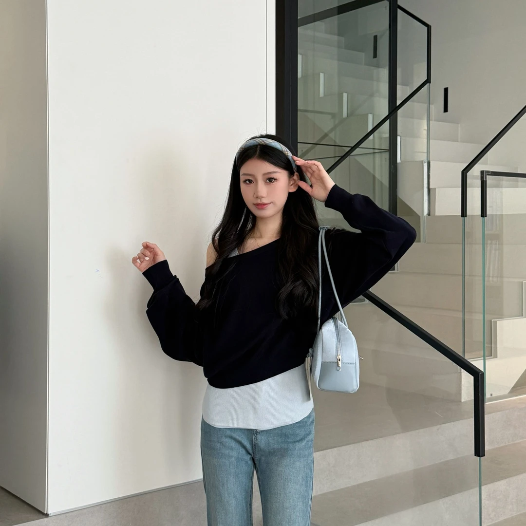 糯感亲肤一直斜肩针织吊带斜肩爱心两件2025新款春装