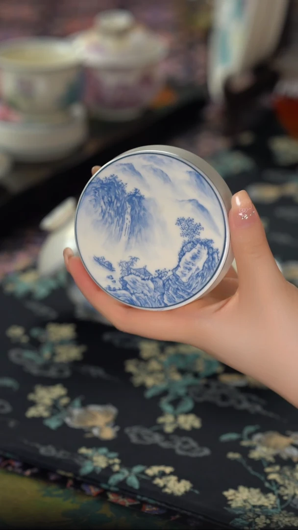 初六好物分享@@青花山水盖置
