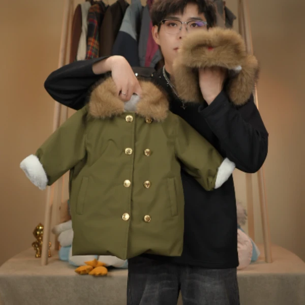 A【麦田】2025冬季新款刺绣军大衣中长款棉衣外套